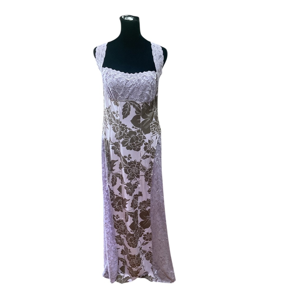 Free People Intimately Floral Lace Halter Maxi Dress Lavender Combo Sz XL